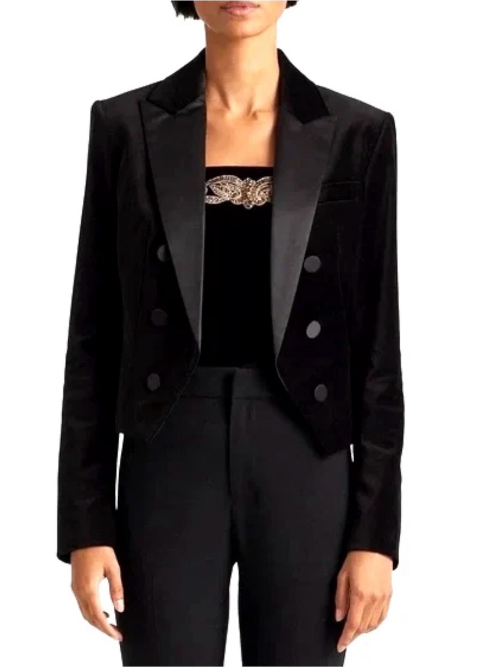 Ralph Lauren Black Velvet Double-Breasted Tailored Jacket